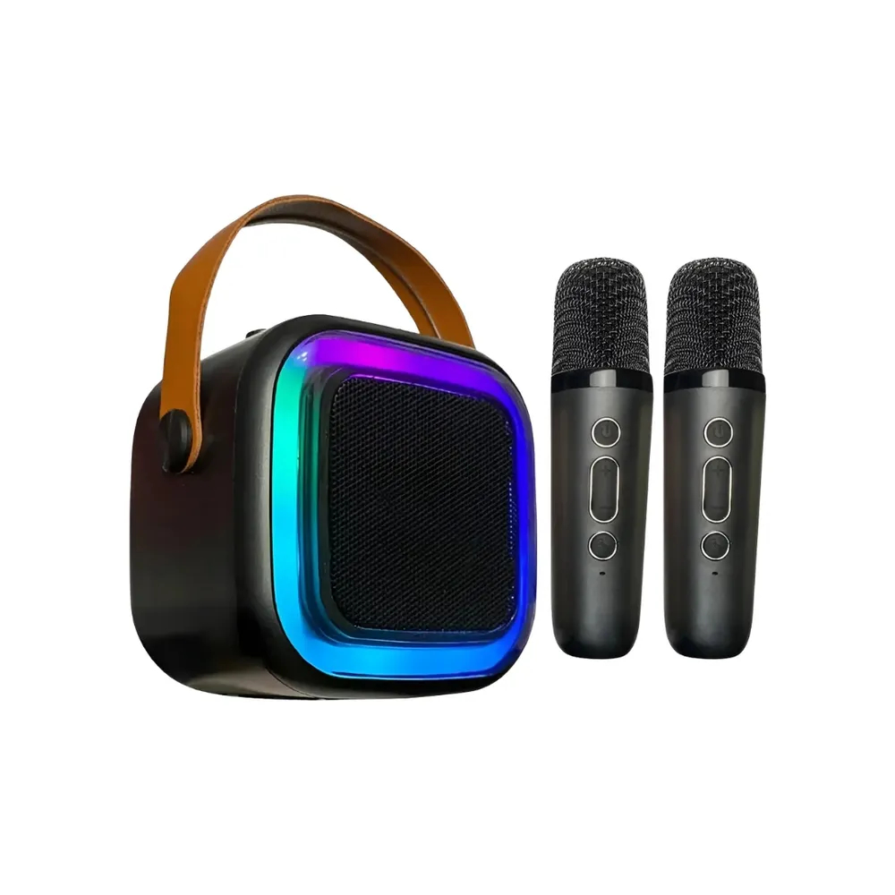 Caixa de Som Karaokê Bluetooth com 2 Microfones Sem Fio Portátil