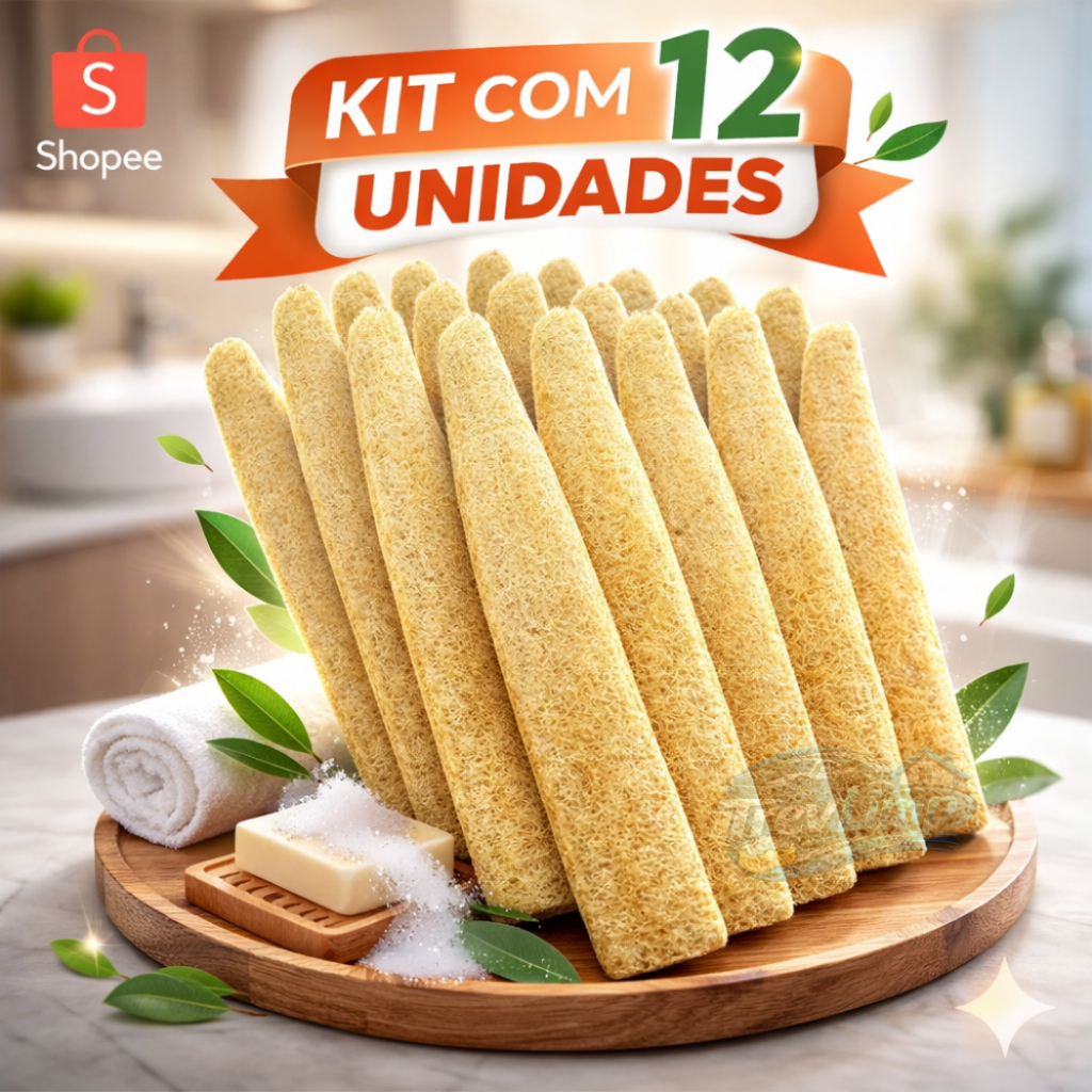 Bucha Vegetal Natural Premium | Esfoliante para Corpo e Rosto - 12 Unidades