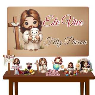 Kit De Decoração Painel Banner + 8 Displays Feliz Páscoa em Oferta na Shopee