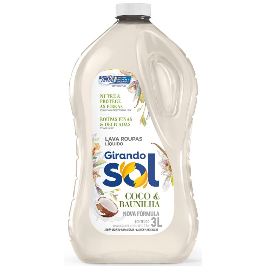 Sabão Líquido Lava Roupas Coco & Baunilha 3 Litros - Girando Sol | Rende 50 Lavagens em Oferta na Shopee