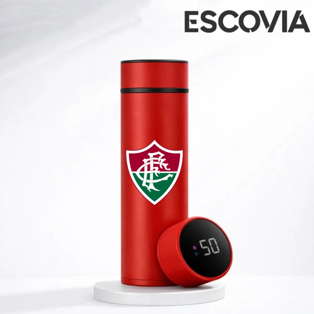 Garrafa Térmica Aço Inoxidavel Time de Futebol Fluminense com Medidor De Temperatura Digital 500ml