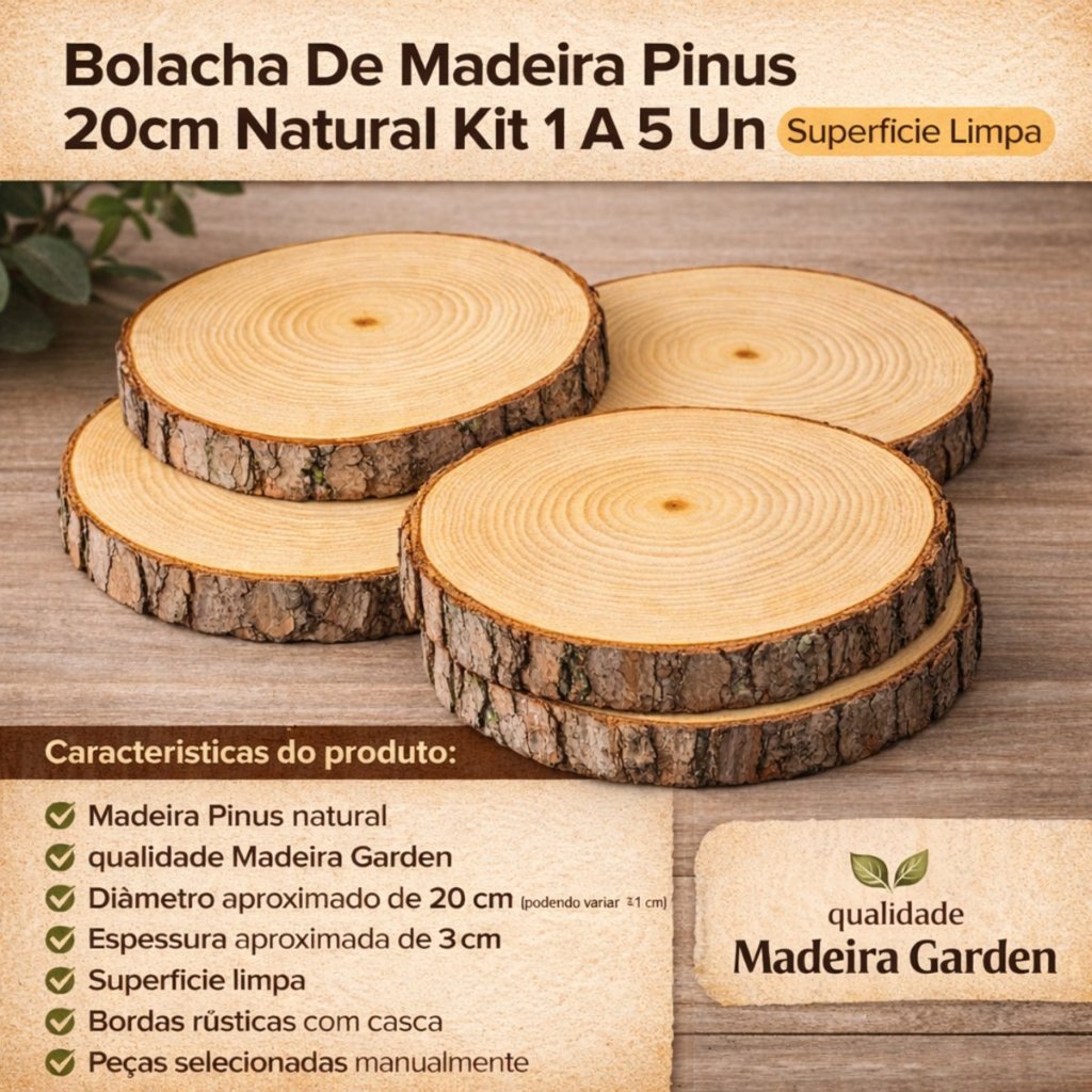 Bolacha de Madeira Decoração 18 a 20cm Rustica Artesanato Decoração Tronco Arvore Rodela Rustica kit — imagem 2 de 2