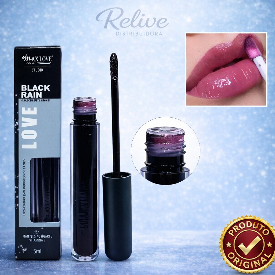 Gloss Black Rain MAX LOVE Efeito Magico Balm Labial Brilho Espelhado Hidratação Muda De Cor Com PH