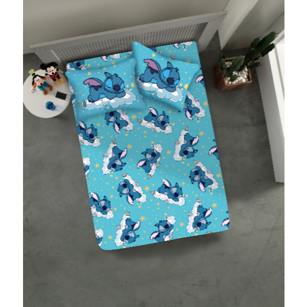 Jogo de Lençol Casal Disney Oficial 3 Peças com Elástico 100% Algodão Stitch Minnie Mickey em Oferta na Shopee