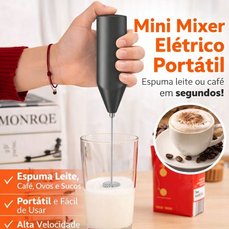 Mini Mixer Elétrico Espumador de Leite Café Cappuccino Batedor Portátil a Pilha Inox