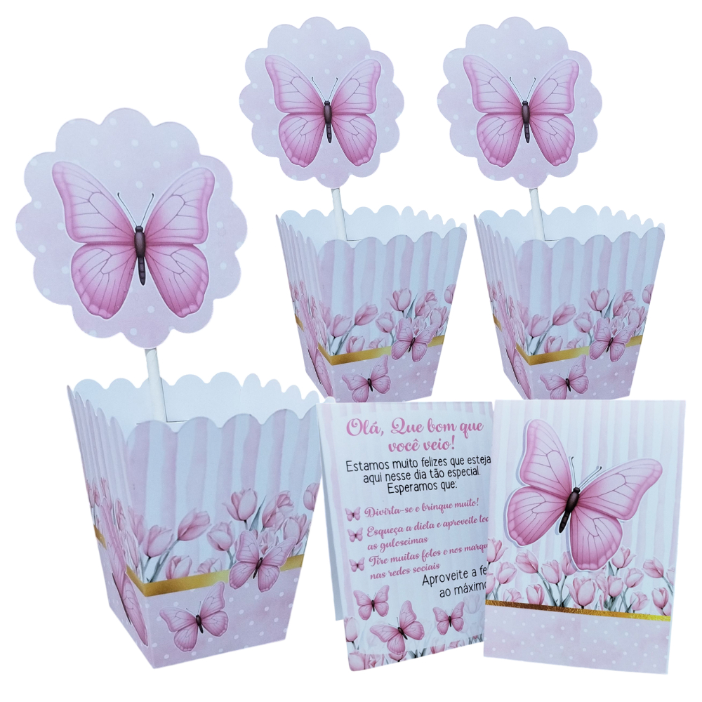 10 centro de mesa + 10 plaquinha - tema borboleta Rosa jardim encantado - lembrancinhas temáticas para aniversário