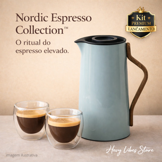 Kit Garrafa Térmica Jarro 1L + 2 Copos Vidro Dupla Camada 90ml Espresso Café Elegante Prem em Oferta na Shopee
