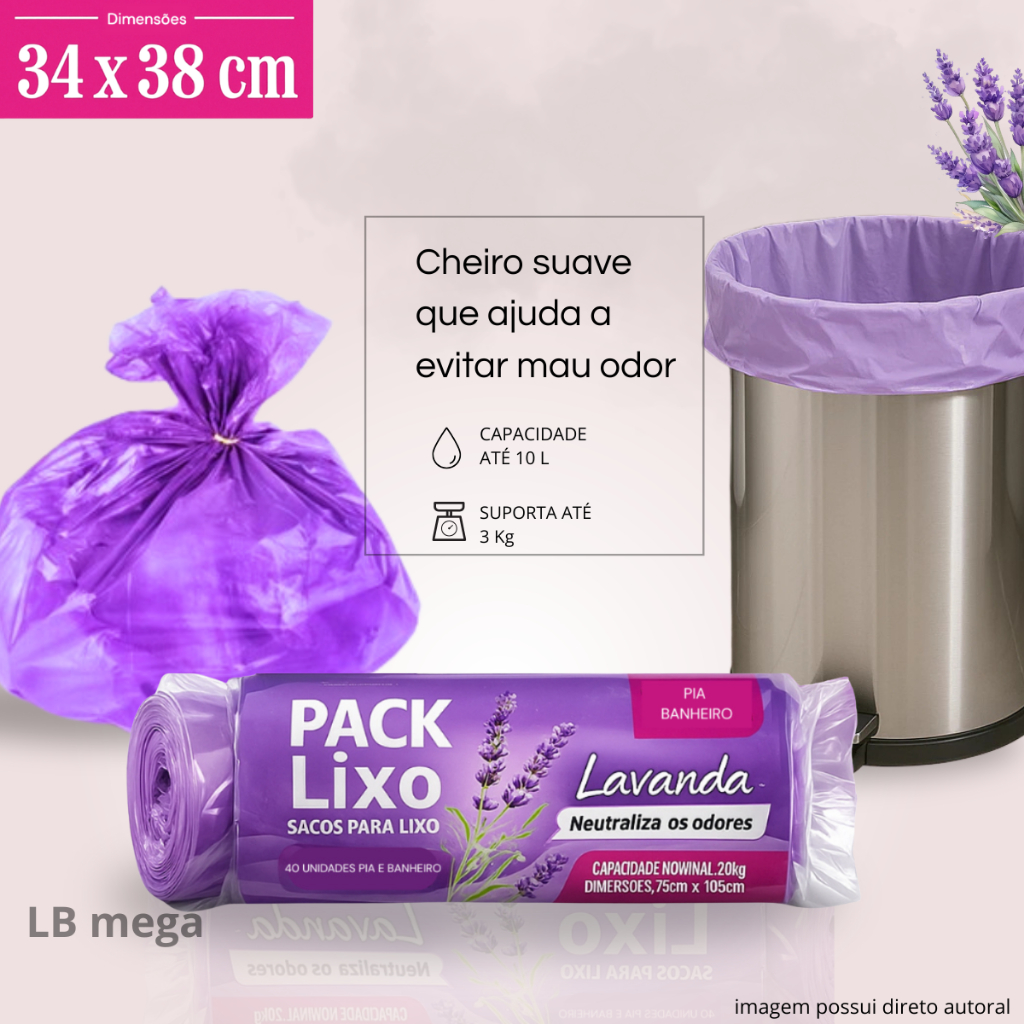 Kit 4 Sacos de Lixo Perfumados Lavanda | 160 Sacos | Pia e Banheiro | 34x38cm | Neutraliza Odores