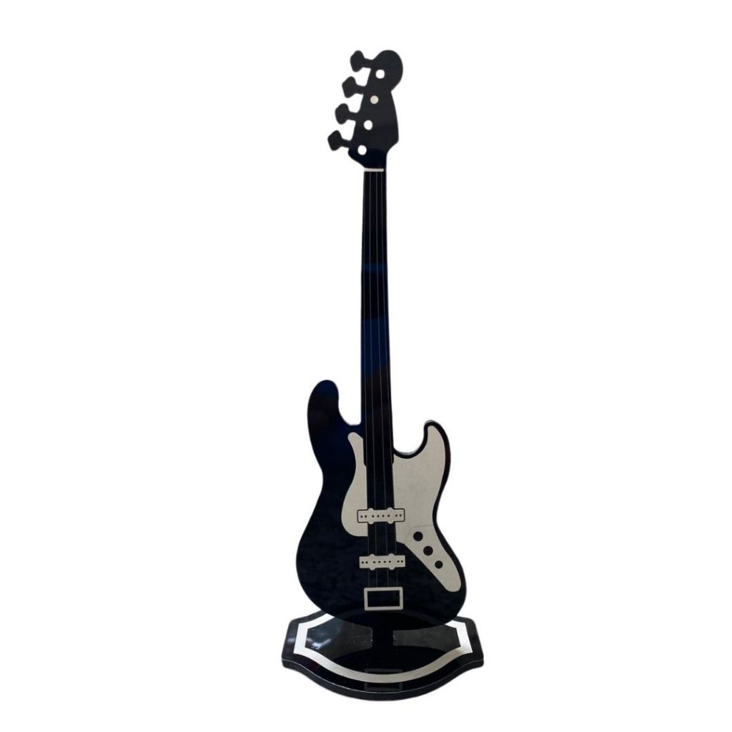 Mini Contrabaixo Decorativo Estilo Jazz Bass em ACM 20x6cm para Mesas, Nichos e Estantes