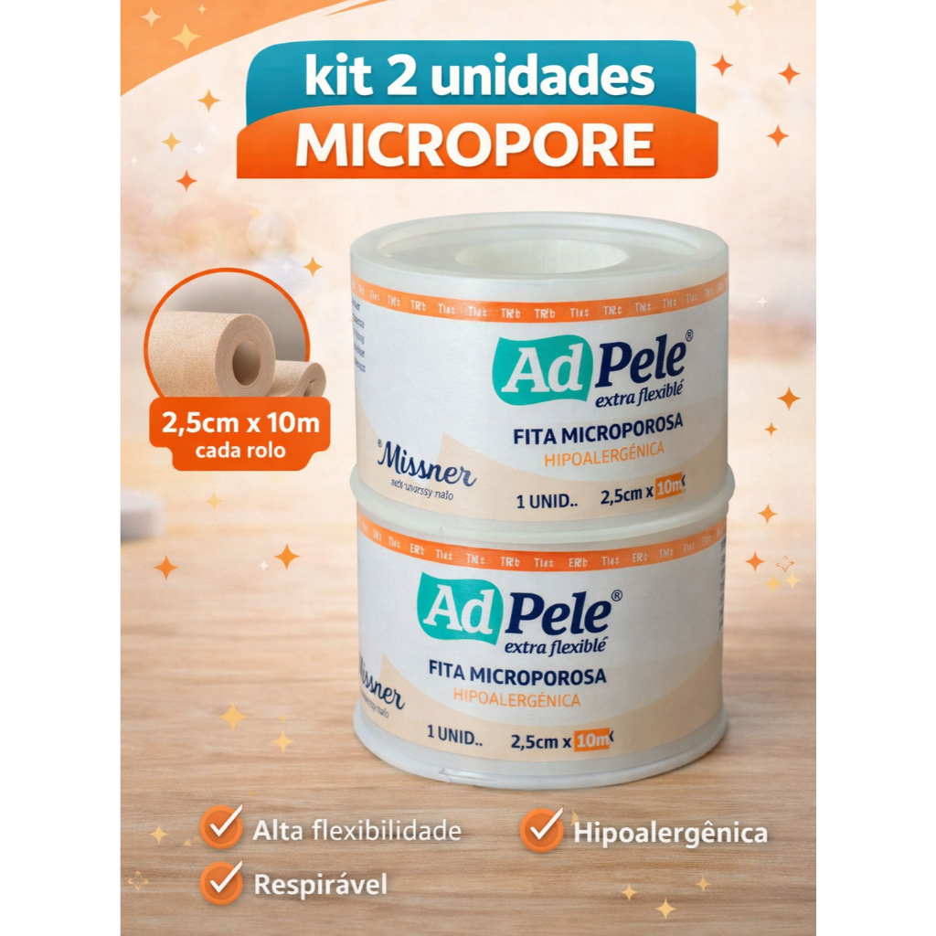 Kit 2 Unid Fita Cirúrgica Micropore Hipoalérgica Branca 2,5cmx10m - Missner