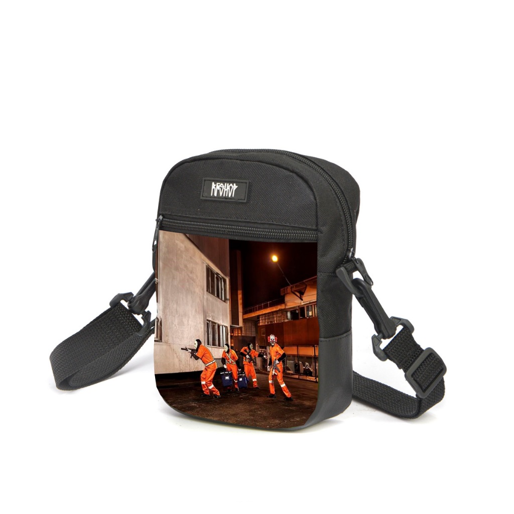 Shoulder Bag Masculina Estampa Assalto Palhaço Bolsa Transversal Streetwear Preta Pochete Shoulder