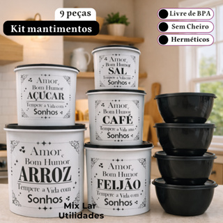 Kit organizadores de mantimentos para cozinha com 9 potes decorados em Oferta na Shopee