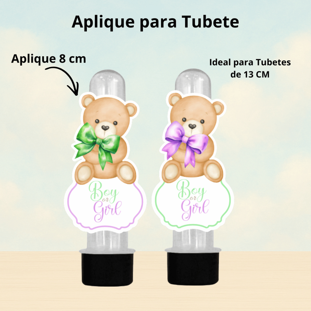 Aplique Ursinho para Tubete Chá Revelação Chá de Bebê Boy or Girl | Não Acompanha Tubete