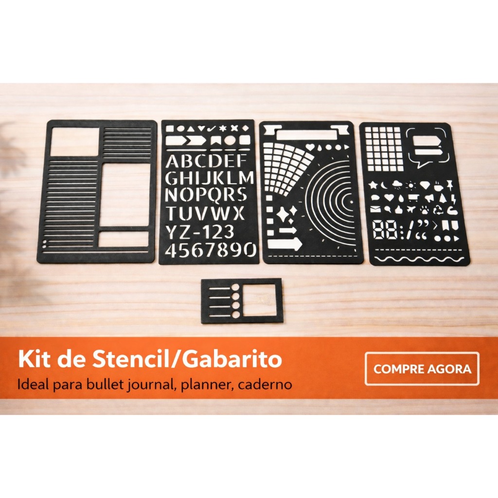 Kit Stencil Gabarito para Bullet Journal Planner Caderno DIY | Alfabeto Símbolos Icones Organizador Papelaria Criativa