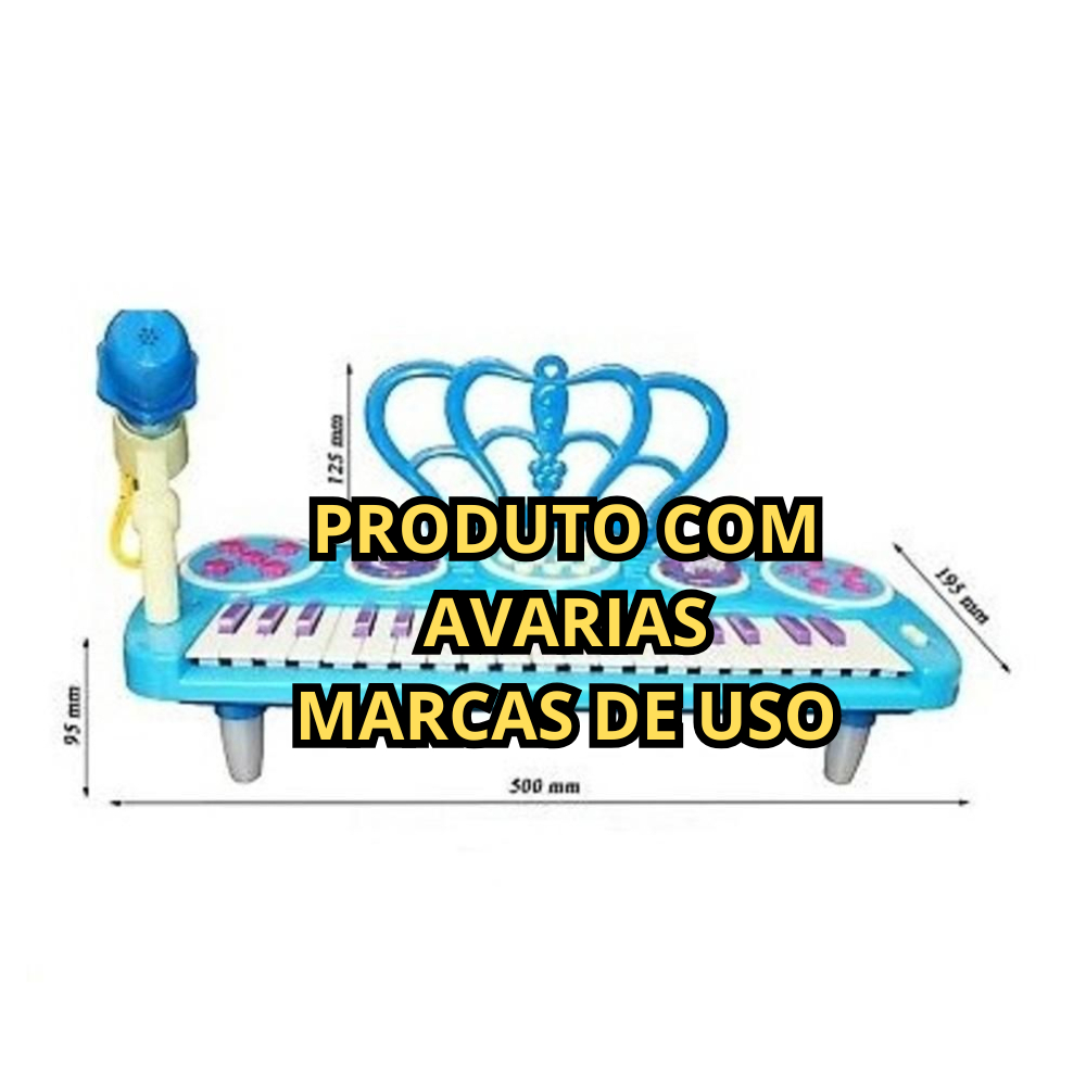 PIANO INFANTIL TECLADO ELETRONICO MUSICAL SINFONIA MULTI INSTRUMENTOS E MICROFONE KARAOKE COM LUZES AZUL MENINO COMPLETO