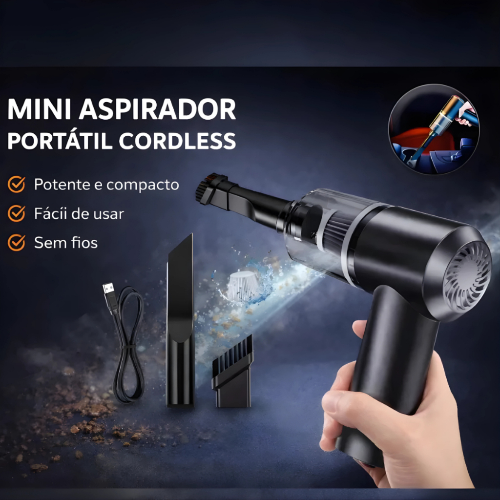 Aspirador De Pó Usb Portátil Completo Linha Premium Carro E Casa 2000mAh