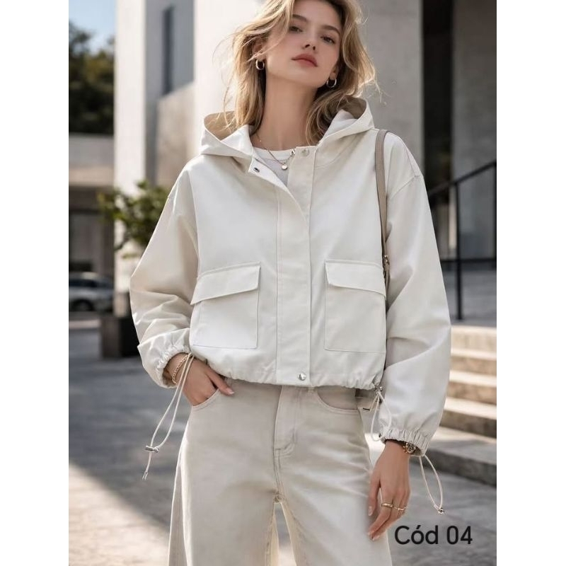 Jaqueta casaquinho com tecido corta vento bem macio  sem forrado e capuz sem removível 06