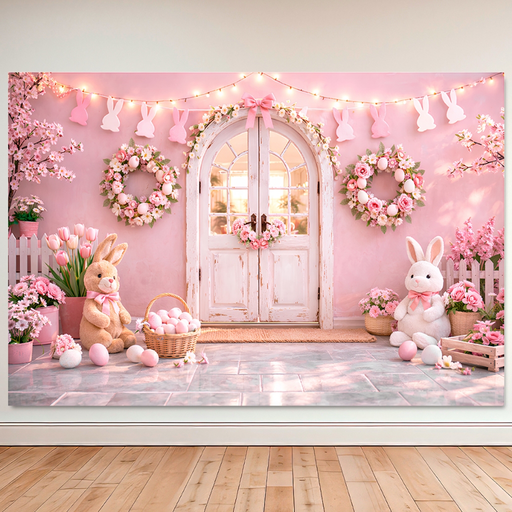 Fundo Fotográfico em Tecido Sublimado Páscoa Coelhinho Newborn 1,5x2,2 Mt