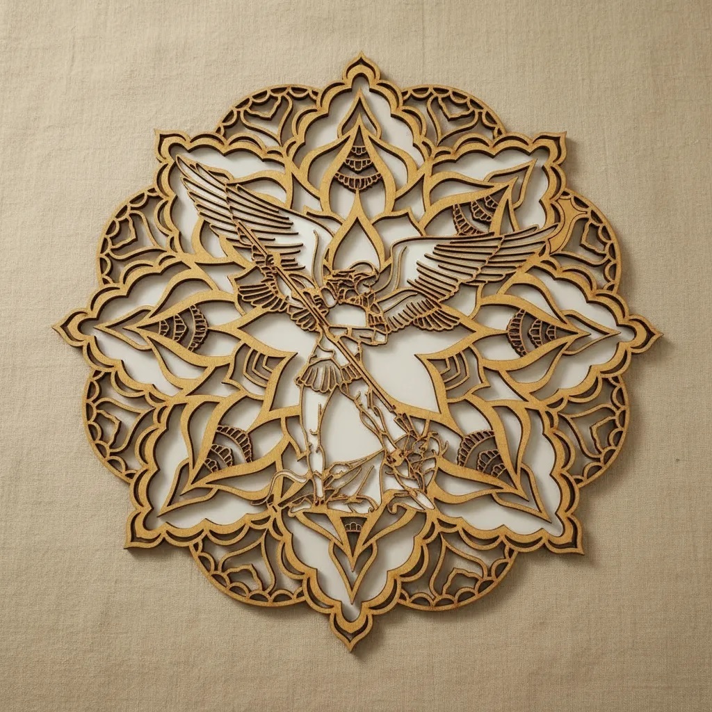 Mandala São Miguel Arcanjo 40cm MDF em Oferta na Shopee