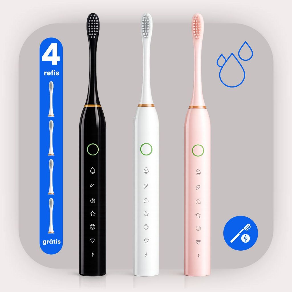Escova Elétrica Sônica Recarregável IP X 7 Limpeza Profunda À Prova D’Água Vibraçoes Alta Frequencia