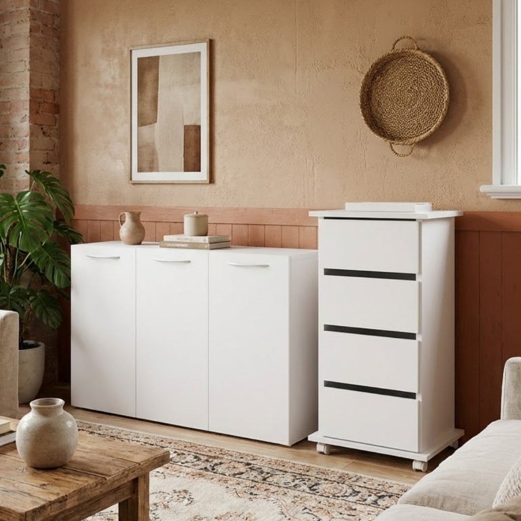 Kit de Organização para Ambientes com Buffet Aparador Funcional e Gaveteiro