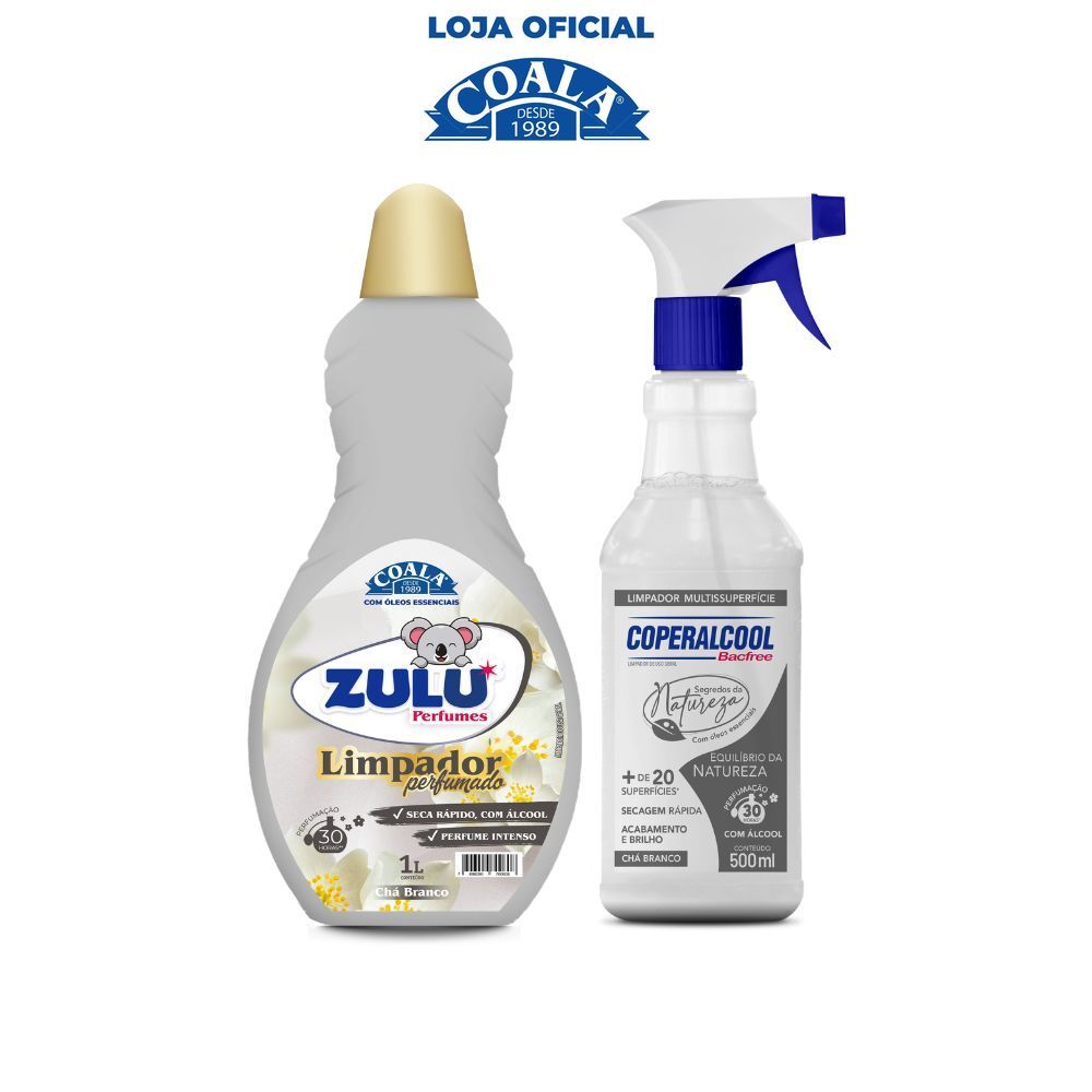Kit 1Limpador Zulu Perfumes Chá Branco 1l + 1Coperalcool Segredos da Natureza Equilíbrio da Natureza 500ml em Oferta na Shopee