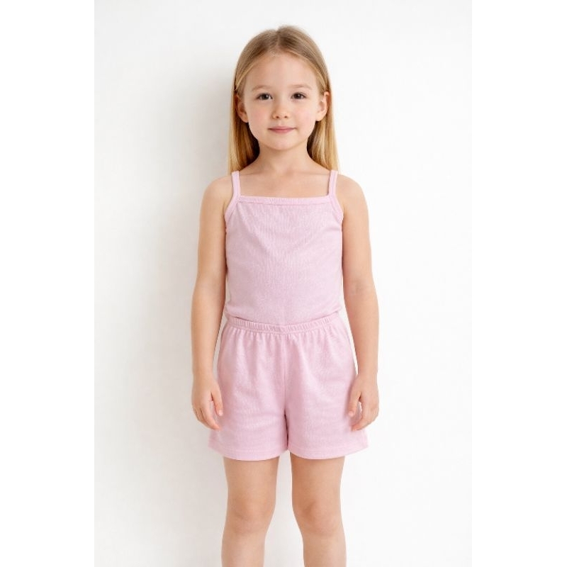 Conjunto Infantil feminino Canelado Rosa -short + regata de alcinha(Tamanho 6 anos)