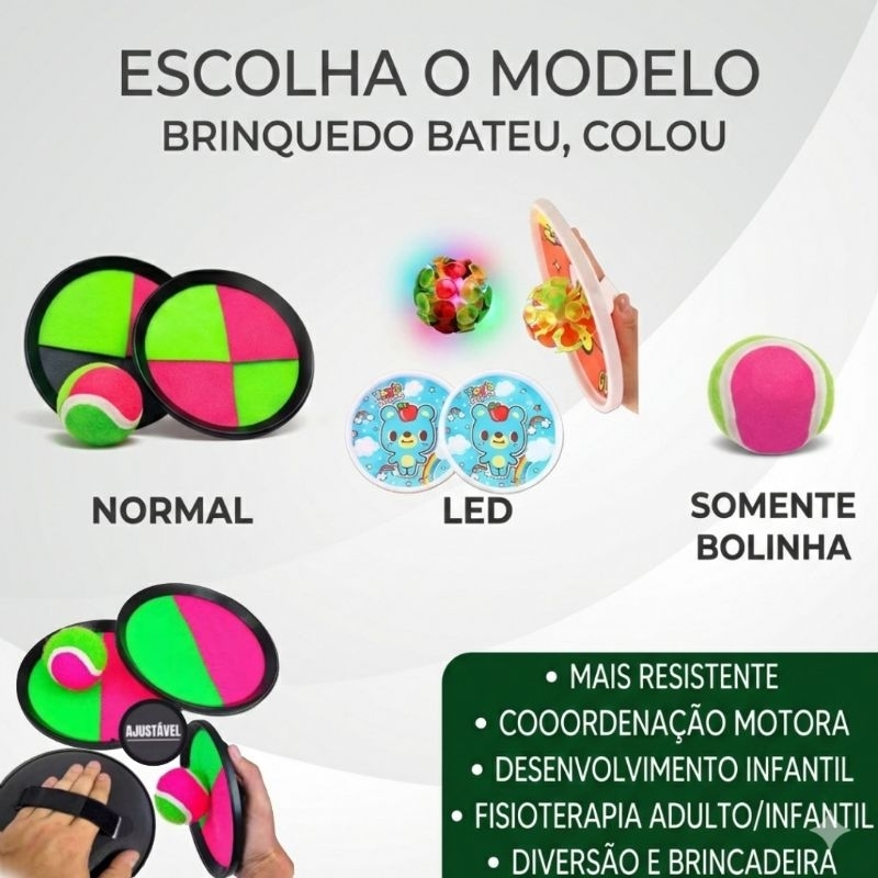 Brinquedo Bateu Colou Retro Raquete De Mão Bolinha que Gruda Velcro ou Bolinha Ventosa