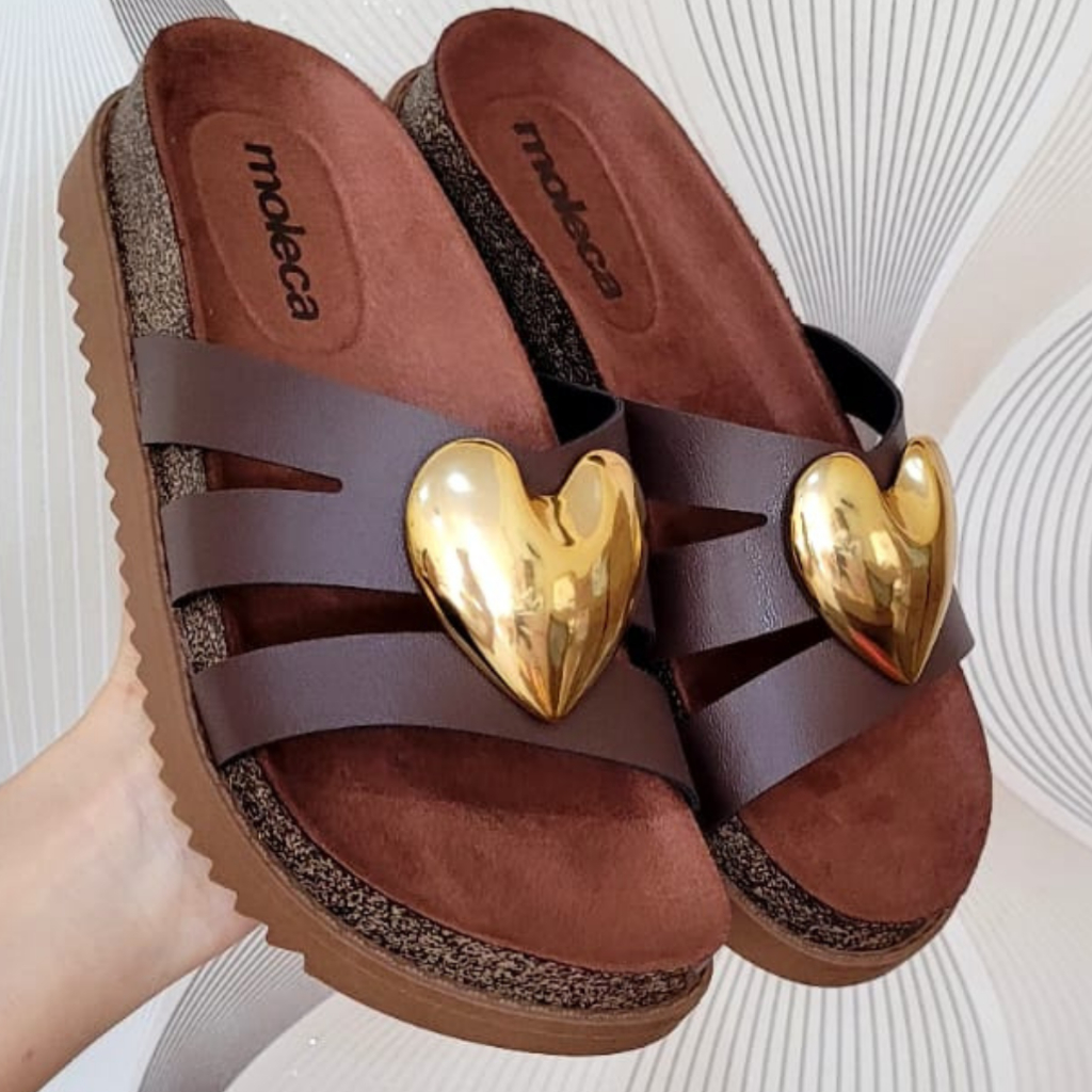 Sandália Feminina Papete Moleca Casual 5500.119 Com Detalhe Dourado em Oferta na Shopee