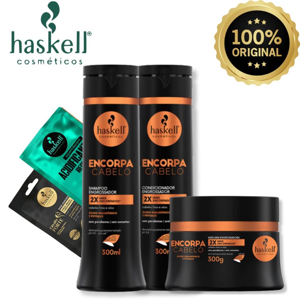 Kit Haskell Encorpa cabelo Shampoo + Condicionador + Máscara 3x300ml/G