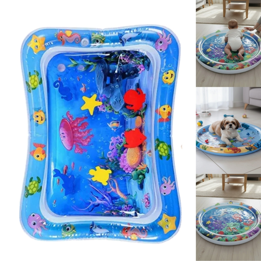 Almofada de Água Inflável  Bebê Tapete Sensorial Fundo do Mar Interativo Atividades Infantil