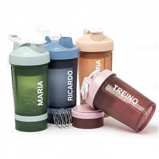 Coqueteleira PERSONALIZADA academia 3 em 1 com Mola | 500ml + Compartimentos Ideal para Suplementos em Oferta na Shopee