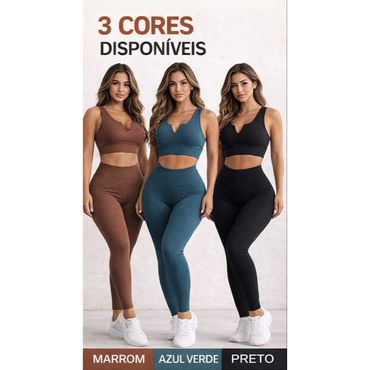 Conjunto Fitness Feminino Top + Legging ou Short Cintura Alta Alta Elasticidade Não Transparente
