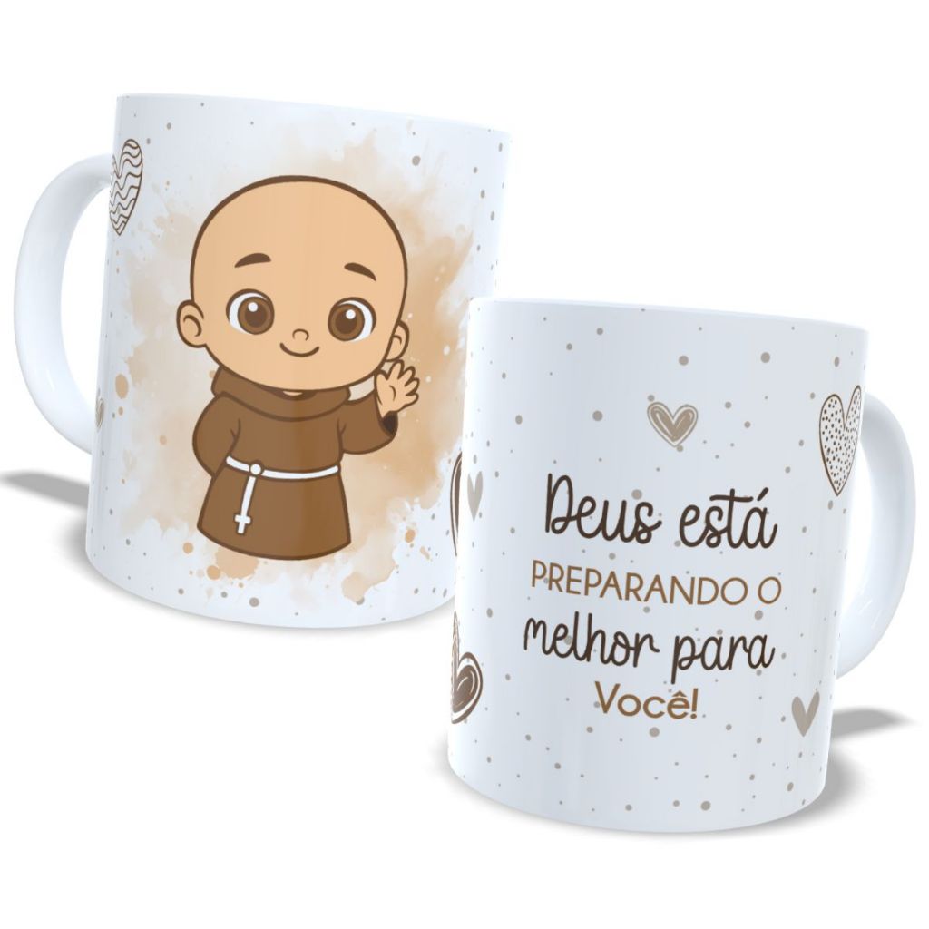 Caneca Frei Gilson Rosário Quaresma São Miguel Arcanjo Branco Eu Seguirei, frases motivacionais, Presente, Santo Rosario