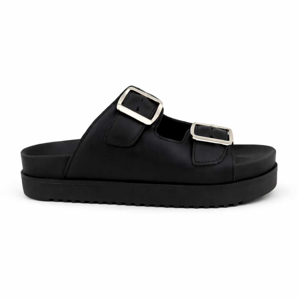 Sandália Papete Birken Feminina Slide Flat Plataforma Baixa Com Fivela Ajustável Macia Confortável Tendência de Verão