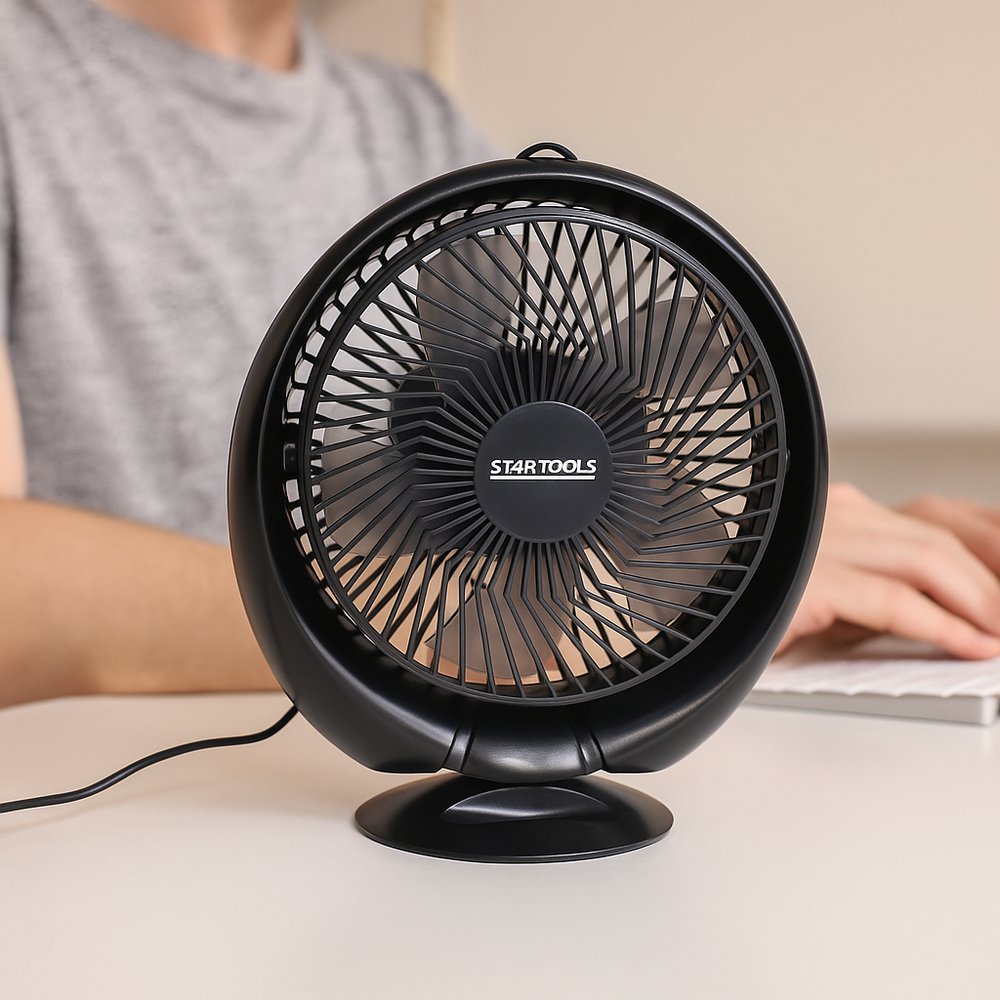 Mini Ventilador de Mesa Redondo Portátil com Cabo USB - Preta