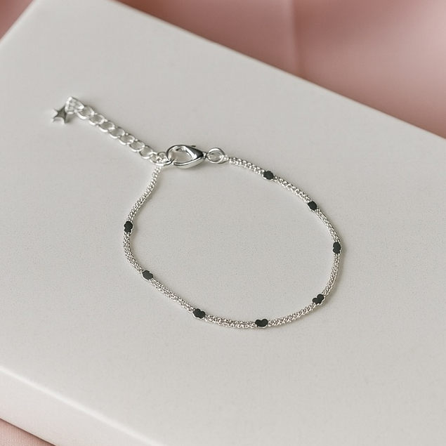 Pulseira Infantil Com Corações Banhada A Prata 925 Ajustável