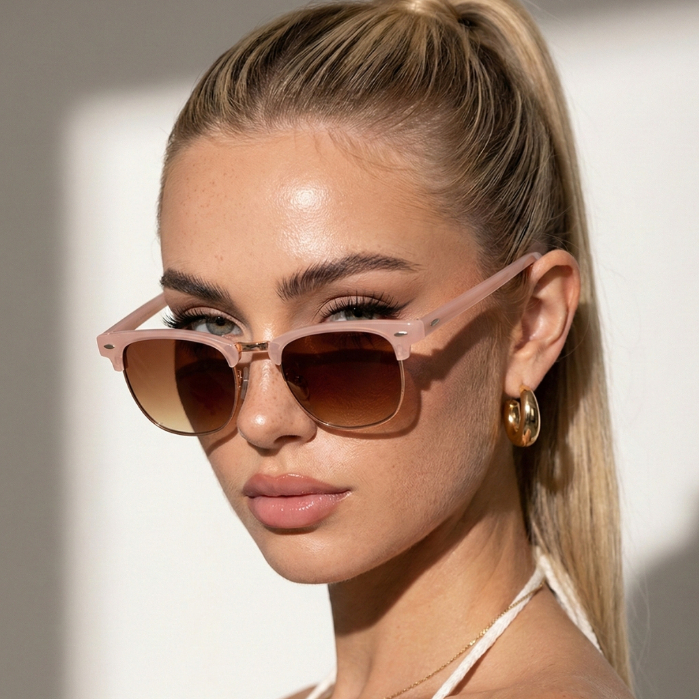 Óculos de Sol Club Quadrado Nude Marrom Degradê Premium Blogueira Virginia Tendencia uv400 Feminino