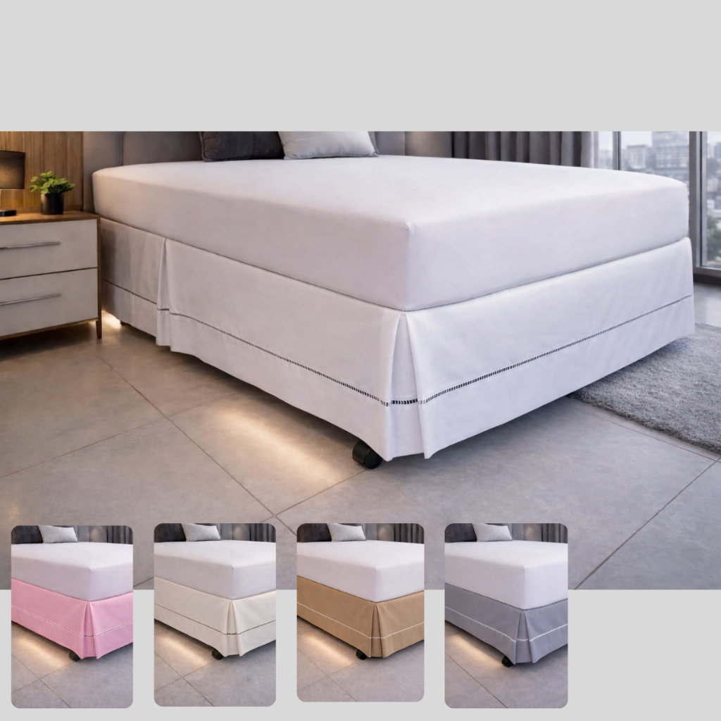SAIA PARA CAMA BOX CASAL QUEEN KING SIZE ALGODÃO 200 FIOS COM DETALHE EM PONTO PALITO