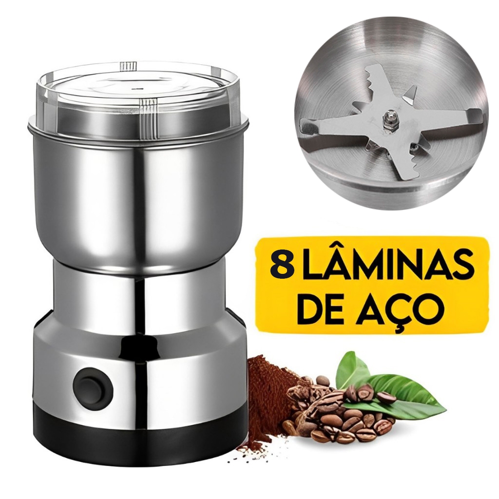 Imagem Moedor De Café Grãos Sementes Elétrico Profissional 8 Lâminas Aço Inox 110v 220v