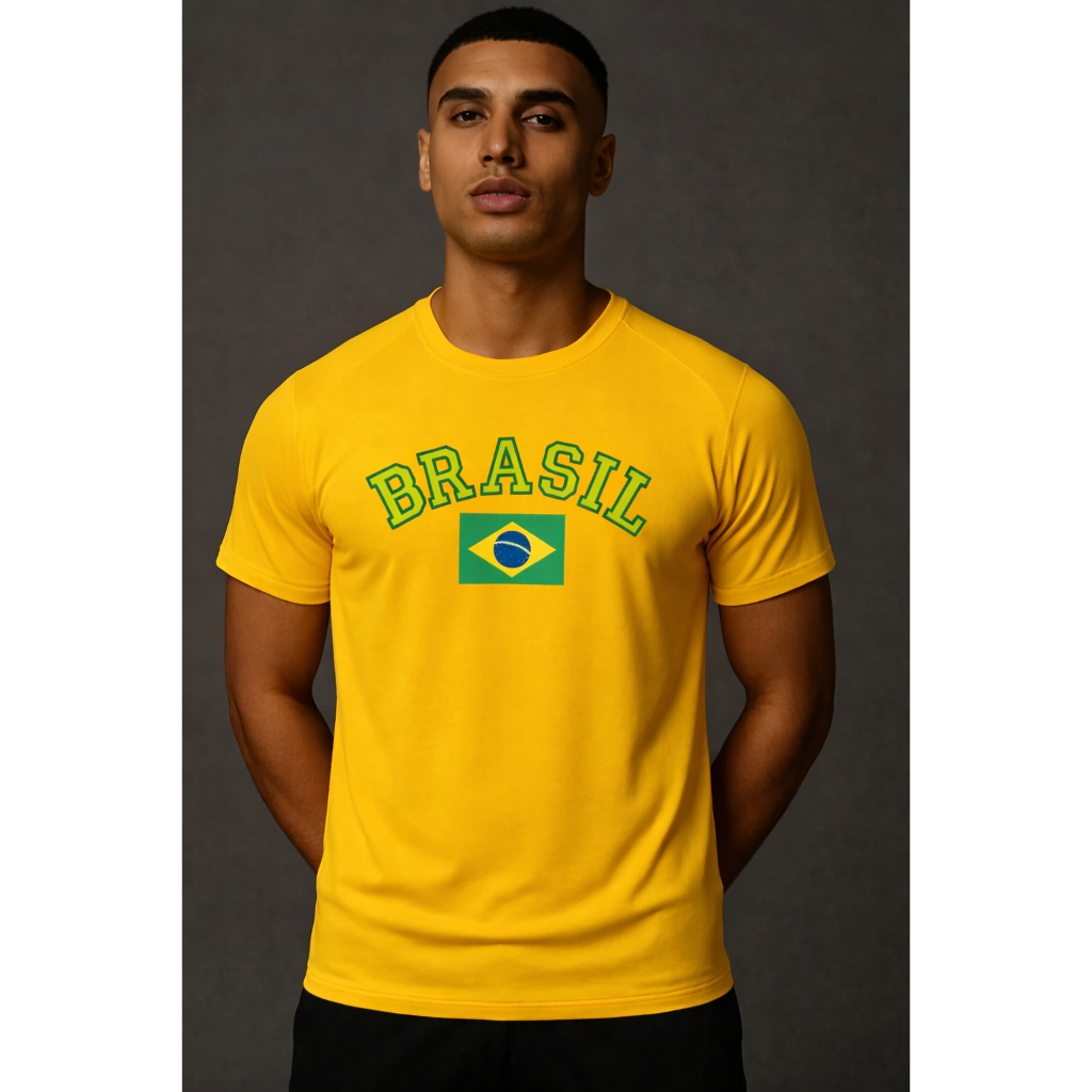 Camiseta Masculina Brasil Verde Amarela Torcida Copa do Mundo Seleção Futebol Promoção Envio Rápido Algodão
