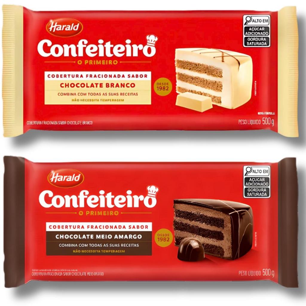 Kit Chocolate Confeiteiro Branco e Meio Amargo Harald 500G*