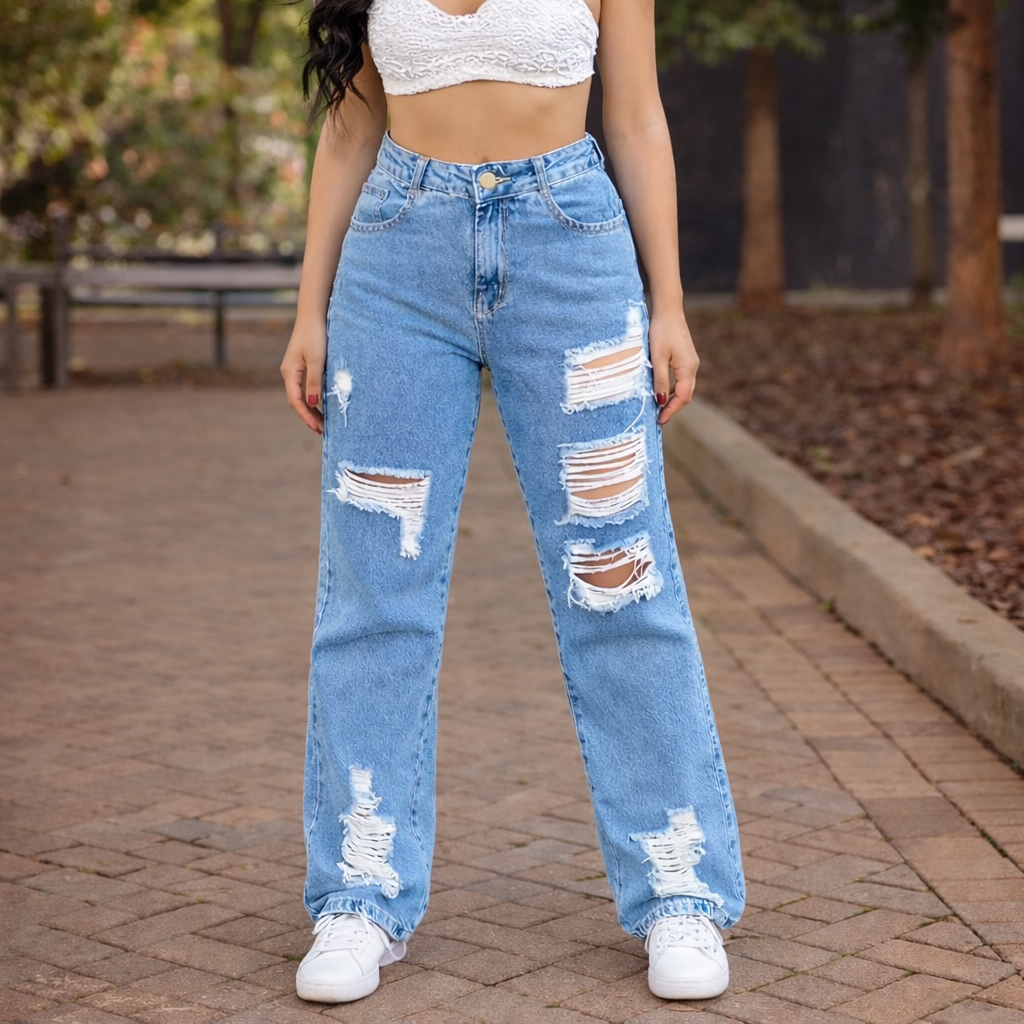 WIDE LEG JEANS CALÇA FEMININA em Oferta na Shopee