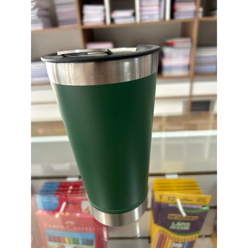 Copo Térmico Personalizado com Isolamento Térmico e Tampa com Bico - Verde Palmeiras 473ml