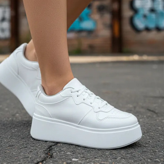 Tênis Feminino Tenehi Plataforma Sola Alta Casual Urbano Confortavel Branco em Oferta na Shopee