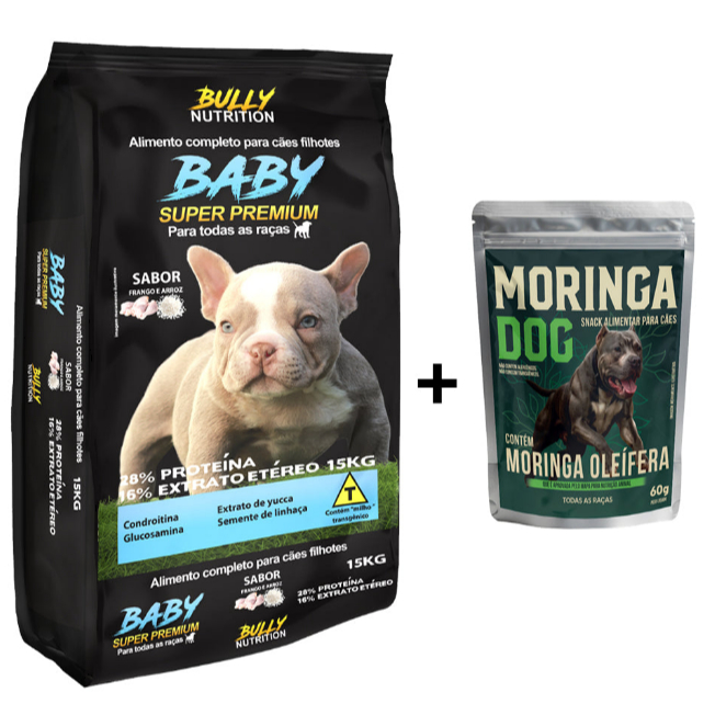 Ração Para Cachorros Filhote Todas as Raças Baby Super Premium 15Kg + Ganhe um Moringa Dog 60g