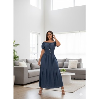 Vestido Jeans Ciganinha Ombro A Ombro Casual Elegante De Festa em Oferta na Shopee