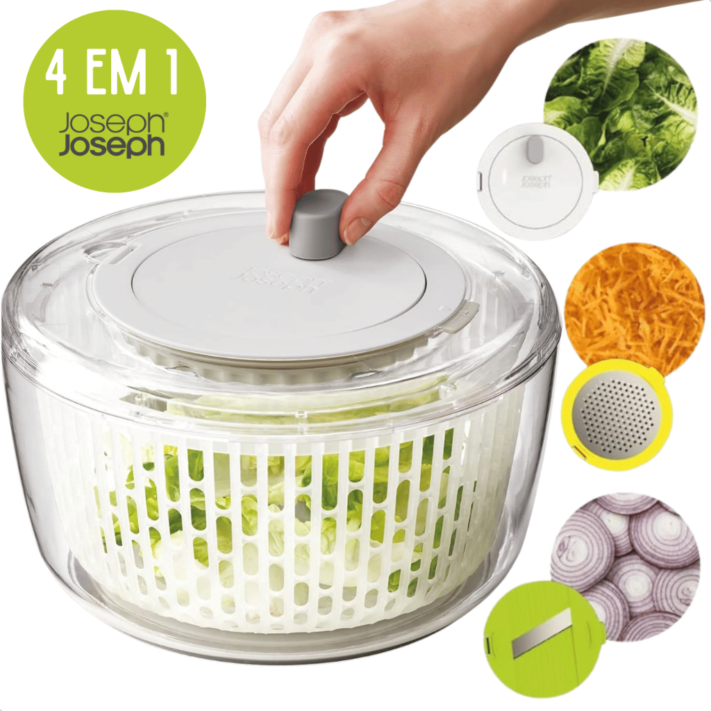 Preparador Centrífuga Salada 4 em 1 Secador Fatiador Cortar Verduras Legumes Joseph Joseph