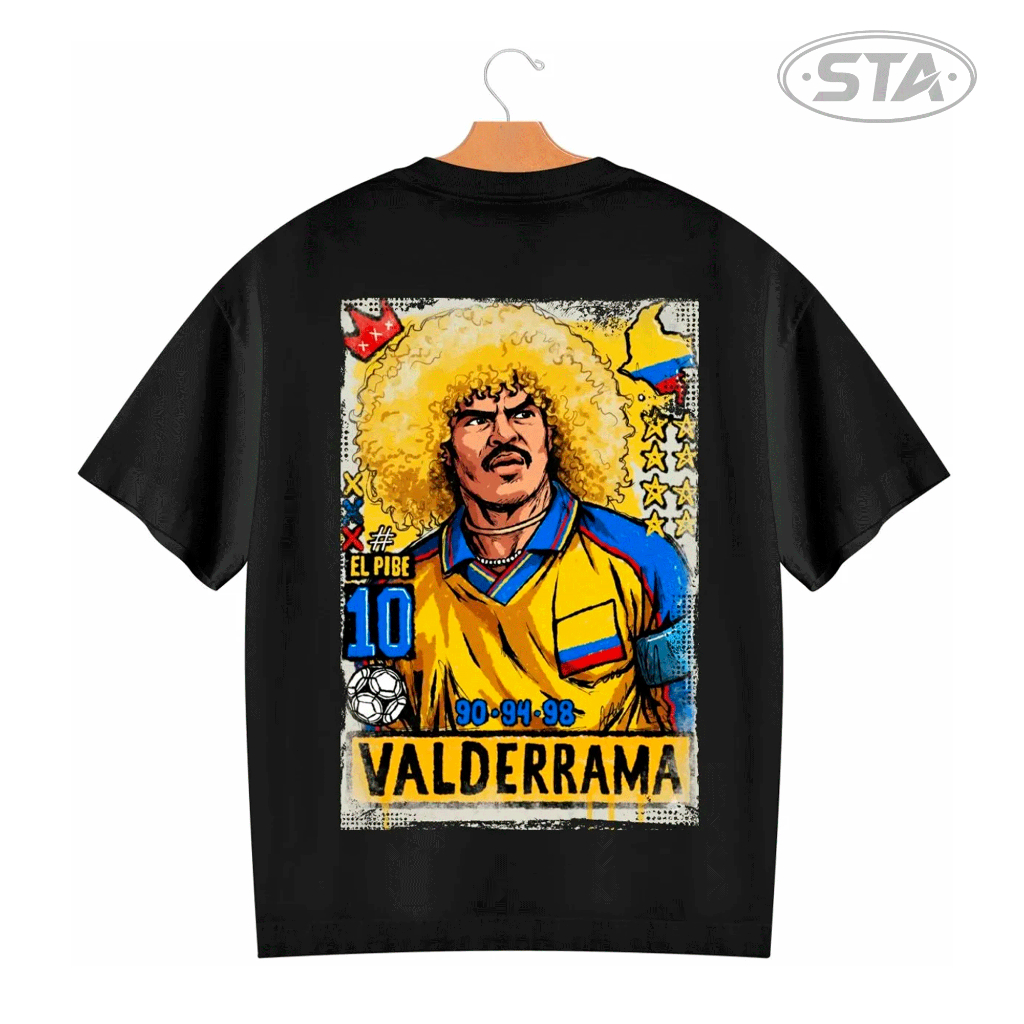Camiseta Oversized Valderrama El Pibe Colômbia 10 Futebol Copa Do Mundo Ícone 100% Algodão Premium