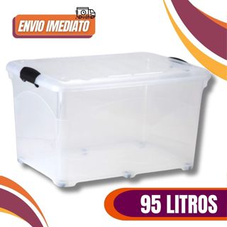 Caixa Organizador Com Tampa Travas e Rodinhas Grande 95 Litros Transparente em Oferta na Shopee